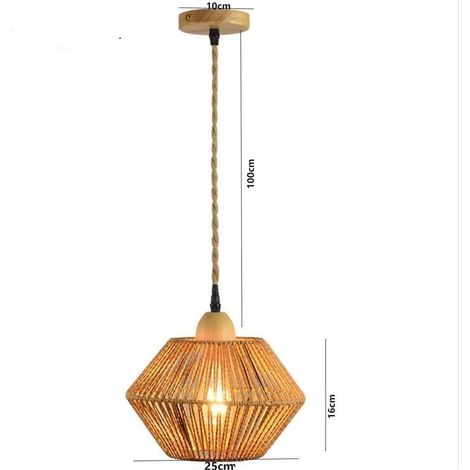 Lampes Suspension Luminaire en Rotin et Bois Vintage 25 x 16cm (1/4)