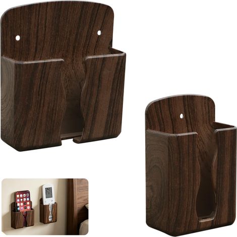 2 Pcs Porte Télécommande Mural Sans Perage, Support Téléphone Mural Adhésif avec Trou de Charge, Bote de Rangement Murale (1/5)