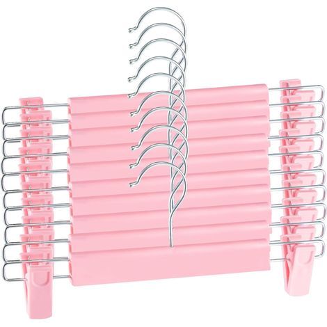 Trintion Trouser Hanger, 10Pack Skirt Hangers with Clips, Space Saving Heavy Duty Non-Slip Adjustable Clips Hooks for Organizing Trousers, Skirts, Jeans, Towels, and Sheets Mint Green (Pink) (1/5)