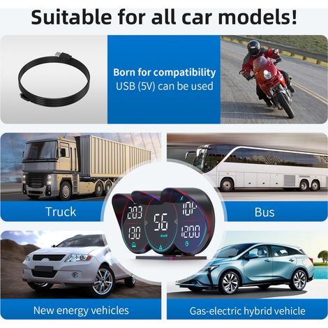 Affichage tête haute pour voitures, affichage universel de 5 pouces, compteur de vitesse GPS numérique avec boussole de vitesse, direction, fatigue, rappel de conduite, distance, altitude, alarme de s (1/5)