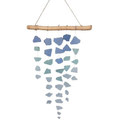 Carillon à vent en verre de mer fait à la main avec bois flotté pour décoration extérieure – Cloches rustiques à suspendre sur la côte – Jardin apaisant pour accentuer l'accent – Art unique de la cour (1/5)