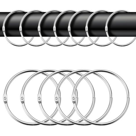 Lot de 40 Anneaux de rideau, Ouverture facile, Diamètre 50 mm, Métal argenté, Pour tringle et DIY