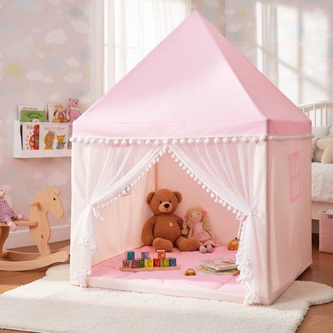 Grande tente de jeu enfant en tissu Oxford avec matelas rembourré, moustiquaire et 2 fenêtres pour chambre (1/5)