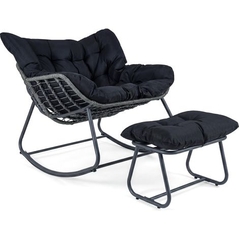 COSTWAY Sedia Poltrona Dondolo Esterno Interno Poggiapiedi Sgabello Pouf Cuscini Giardino Terrazzo Balcone Sospesa Vimini Rattan Comoda Morbida Classica Camer (1/5)