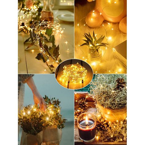10 guirlandes lumineuses en fil de cuivre avec batterie (1m, 10 LED) : Lumières étoilées de type lucioles blanc chaud pour décorer des pots Mason, mariages et tables de Noël (1/4)
