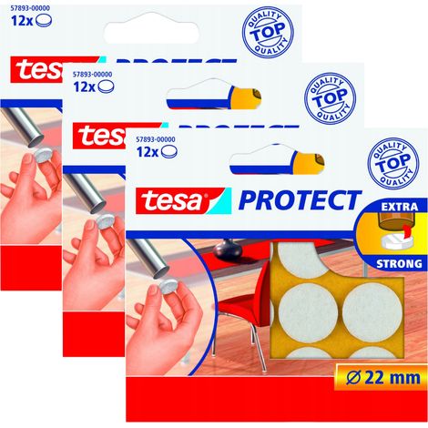 Almohadillas de fieltro autoadhesivas Tesa para muebles y sillas, blancas, 22 mm, 12 unidades x 3 (1/3)