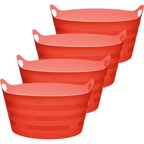 Garronda Flexibler Kunststoffkübel 4-Pack 15 L für Garten Bau Haushalt und Transport robuster Universalbehälter mit Griffen GD-0183 Rot