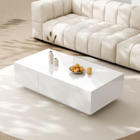 Table basse brillante avec structure push-pull et tiroirs double face, design moderne pour salon - rangement pratique et fonctionnel (1/5)