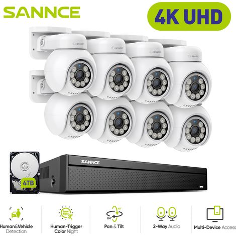 SANNCE 16CH Kit di videosorveglianza PoE NVR POE 8 canali con 8 telecamere CCTV Sistema di telecamere di sicurezza interni esterni,4TB HDD (1/5)