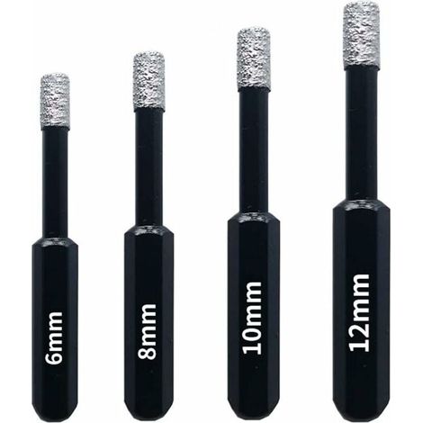 Für Bohrmaschinen: Set mit 4 Diamantbohrern für Fliesen, Keramik, Feinsteinzeug, Glas und Stein. Professionelle Diamantbohrer für Lochsägen – 6 mm, 8 mm, 10 mm, 12 mm. Jiuj (1/5)
