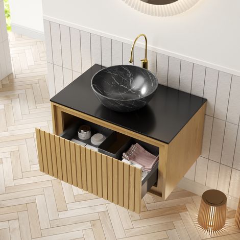 Waschtischunterschrank hängend mit Schublade Schwarz OKMYHOME (1/5)