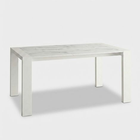Tavolo da pranzo allungabile 8 posti gambe bianche 140/195x90 Pesaro - Effetto marmo bianco