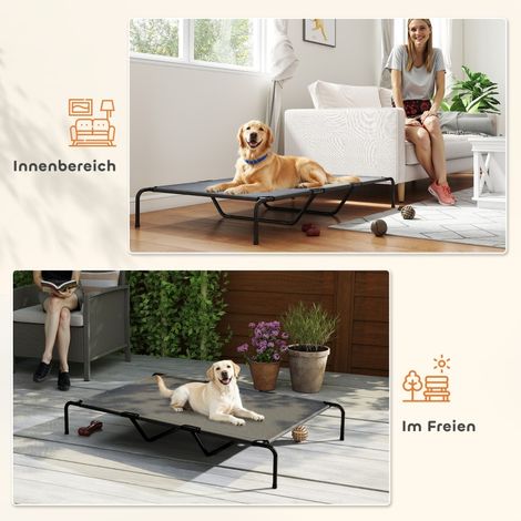 Lit de chien extérieur surélevé, couchage pour gros chiens avec cadre en acier et maille lavable, 152 x 94 x 23 cm, gris (1/5)