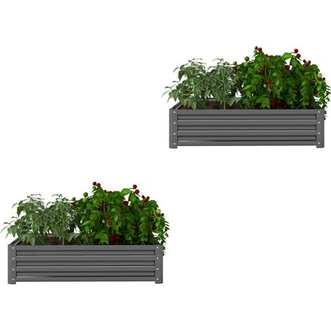 2er-Set hochbeet, Blumenkasten, Gemüsebeet, Pflanzkasten, Kräuterbeet für Garten, Terrasse, Balkon, Stahl, Hellgrau, 120 x 120 x 30 cm
