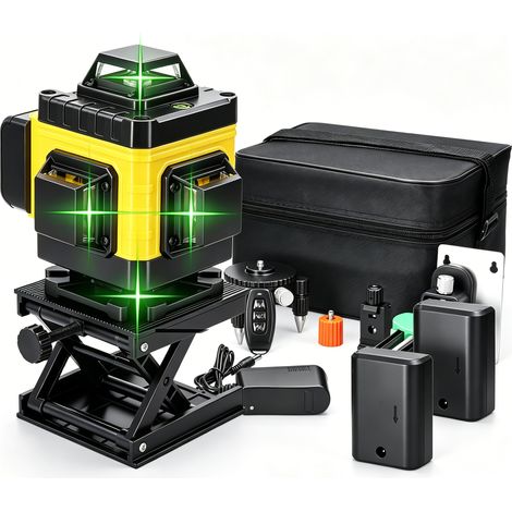 KKmoon Niveau Laser 4D 16 Lignes Vertes Autonivelant 3°, 2 Batteries Rechargeables, Base 360° Support Mural, Étanche Intérieur Extérieur, Livraison Rapide Depuis La France (1/5)