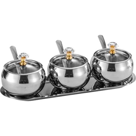 Boîte Assaisonnement Inox avec Cuillère et Couvercle Pot Épices Hermétique avec Plateau Rangement Sucre Sel Café Multifonction pour Cuisine Moderne (1/5)