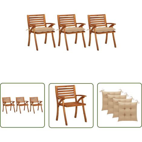 The Living Store Chaises à manger de jardin avec coussins lot de 3 Acacia massif - Chaise De Jardin - Fauteuil De Jardin - Acacia Massif - Meubles De Jardin - Mobilier De Jardin (1/5)