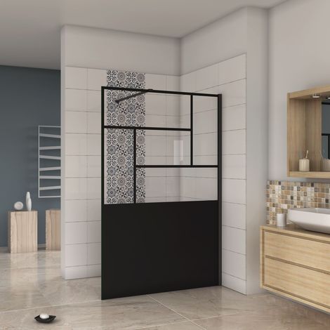 paroi de douche 120x200cm style atelier avec une barre de fixation 90cm