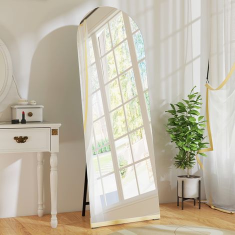 Miroir courbé sur 160x50 cm Transparent toute la surface sans cadre à base en bois Debout ou appuyé le mur