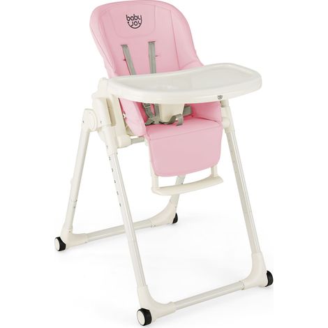 COSTWAY 4-in-1 Baby High Chair Foldable Feeding Chair w/ Footrest-Pink (1/5)