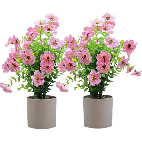 Lot de 2 Petites Fleurs Artificielles en Pot – Marguerites & Vert Eucalyptus Parfait pour la Maison, le Bureau & la Résidence d'Été (1/3)