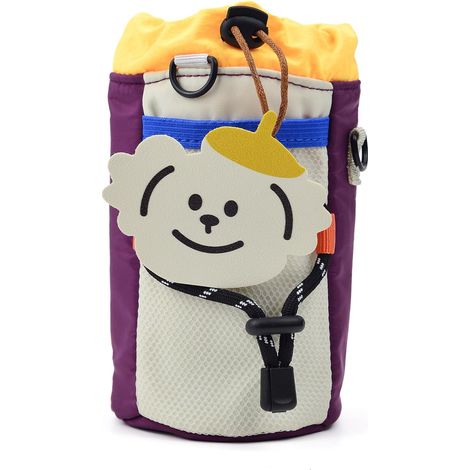 Sac à bouteille d'eau pour vélo mignon à sangle, sans vis, cage à bouteille d'eau, sac de rangement pour téléphone sur vélo en tissu petit panier de vélo pour guidon de bicyclette (Chien) (1/5)