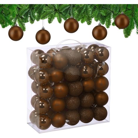 Boule de Noël, lot Pratique de 50, en Plastique Robuste, pour Le Sapin, diamètre : 6 cm, Marron (1/5)