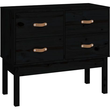 Armoire console noire 90 x 40 x 78 cm avec 4 tiroirs rangement design rustique en bois de pin (1/5)