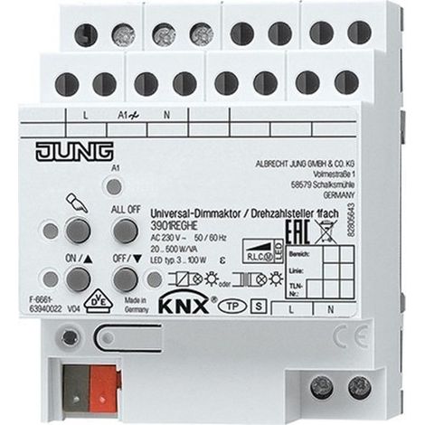 Jung Dimmer universal LED / regulador de velocidad KNX, 1 vez, REG, 4 TE 3901 REGHE