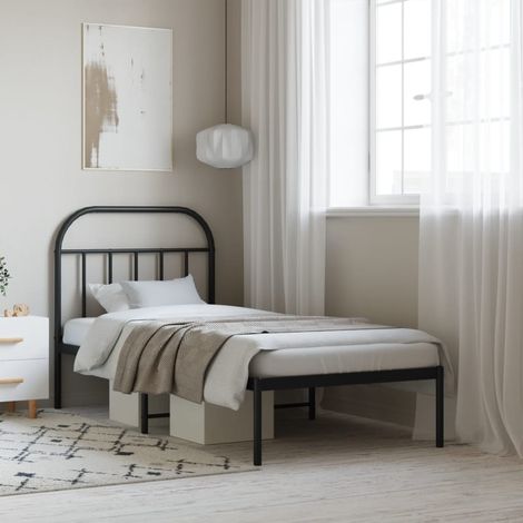 Cadre de lit métal sans matelas avec tête de lit noir 90x190 cm (1/5)