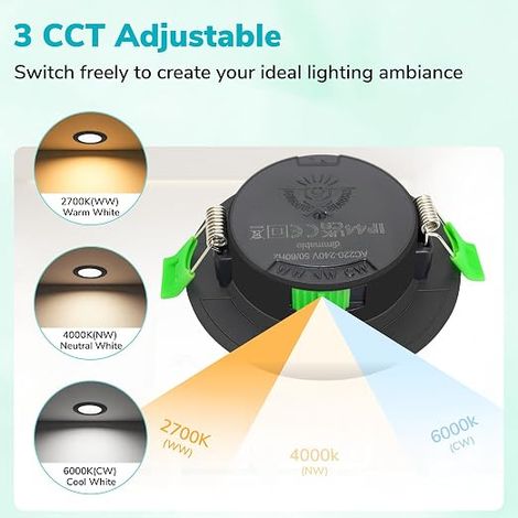 Spots LED Encastrables Extra Plat 25mm, 6W 2700K/4000K/6000K, Spot Salle de Bain, Découpe Ø55-68mm, 230V, Noir (1/4)