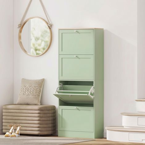 Meuble à chaussures 24 paires, armoire à chaussures avec 4 tiroirs rabattables, étagères réglables, 60x23,5x153cm, vert (1/5)