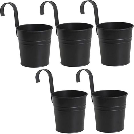 Lot de 5 Pots de Fleurs à Suspendre en métal avec Crochet pour décoration intérieure et extérieure pour Balustrade, clôture, Balcon, Jardin (Noir) (1/5)
