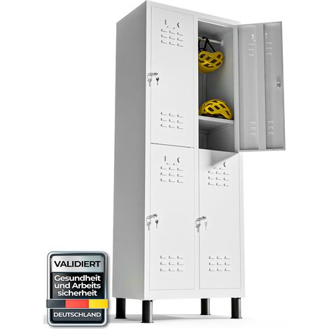 TwinThink Metall-Schrank mit 4 Türen, 180 x 65 x 40 cm, Umkleiderschrank, Metallspind, mit Schlüssel, Schließfächer, 4 Metalltüren (Weiß) (1/5)
