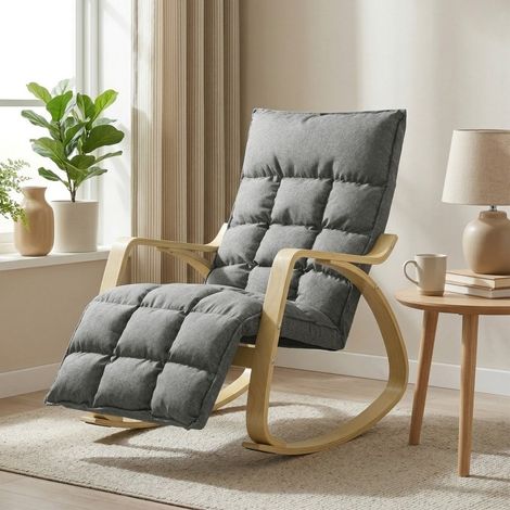 Fauteuil de relaxation basculant gris entièrement rembourré avec repose-pieds réglable, confortable pour salon et chambre (1/4)