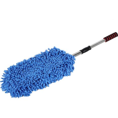 Brosse de nettoyage voiture, époussette vitre inoxydable, manche télescopique réglable, outil anti-poussière bleu, accessoire auto pratique. (1/5)