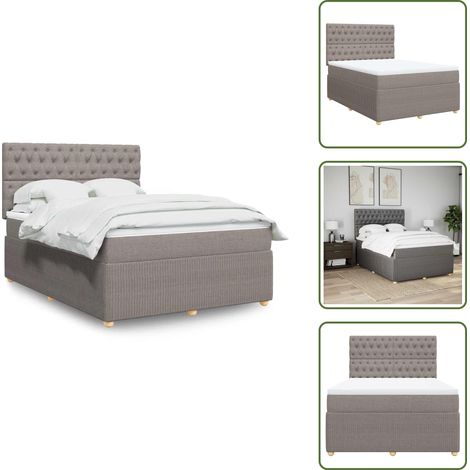 Tête de lit réglable - vidaXL Sommier à lattes de lit avec matelas Taupe 140x190 cm Tissu - Surmatelas confortable (1/5)