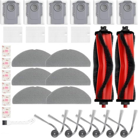 32-teiliges Zubehörset für Roborock Q7 M5+/Q7 L5+/Q7 L5/Q7 M5 Saugroboter, 2 Hauptbürsten, 4 Filter, 6 Wischtücher, 6 Staubbeutel, 6 Seitenbürsten, 6 Flach-Duftstein, 1 Reinigungsbürste (1/5)