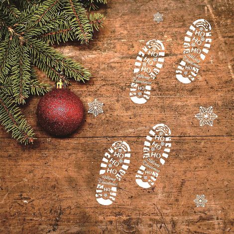 Empreintes du Père Noël et flocons de neige, pochoir de bottes du Père Noël pour peindre sur le sol (1/4)