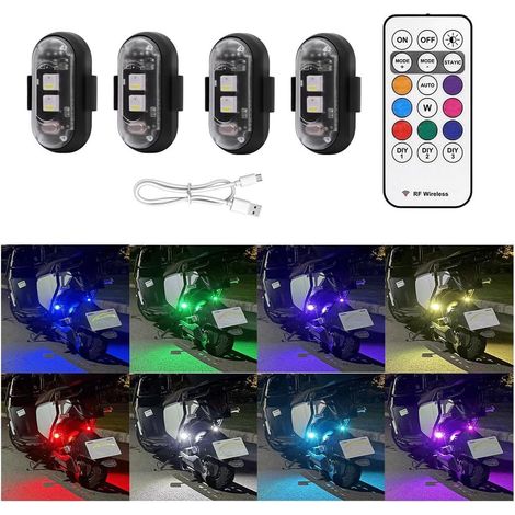 Lot de 4 Lampes d'Avertissement LED Sans Fil 8 Couleurs Étanches Haute Brillance avec Télécommande Universel Véhicule Moto Camion (1/5)