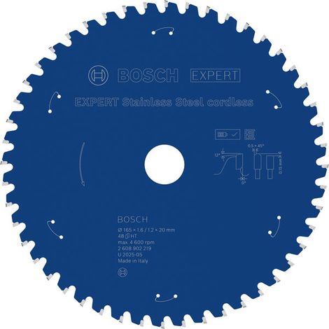 Bosch Stainless Steel Circular Saw Blade 165 x 1.6/1.2 x 20 mm T48 2608902219 (1/4)