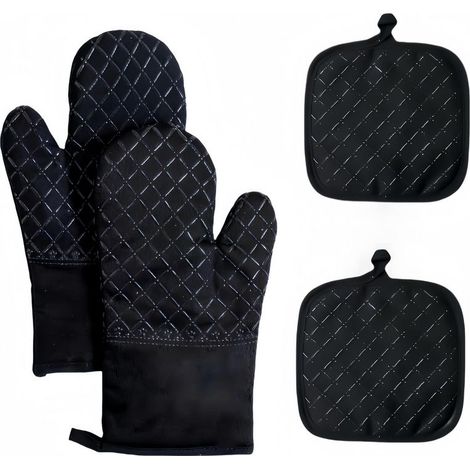 Ensemble de 4 maniques et grilles de cuisson, résistant à la chaleur jusqu'à 260 °C, surface antidérapante en silicone pour la cuisson et la cuisson (noir) (1/5)