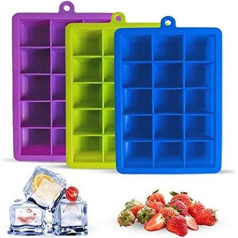 Lot de 2 bacs à glaçons en silicone - Flexibles et réutilisables - Idéaux pour les purées de bébé, l'eau, le whisky ou les cocktails - Démoulage facile - Couleur aléatoire (1/5)