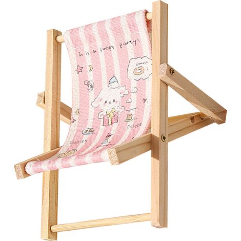 Support de téléphone portable en bois, style chaise longue de plage, pour libérer vos mains. Accessoire photo décoratif. Figurines de lapins (10 x 12 x 10 cm). (1/5)