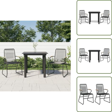 Rattan PVC - vidaXL Set da Pranzo da Giardino 3 pz Nero in Rattan PVC - Tavolo in vetro
