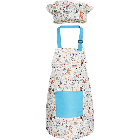 Ensemble tablier et toque de chef pour enfants, jolis tabliers de cuisine pour enfants avec sangle de cou réglable et poches pour filles et garçons, pour la cuisine, la pâtisserie, la peinture et le j