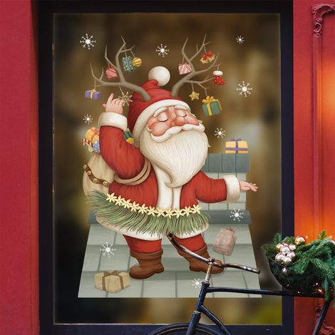 Autocollant bois de renne de Noël pour la décoration de vitrine d'un vieil homme, autocollant mural en verre (1/5)