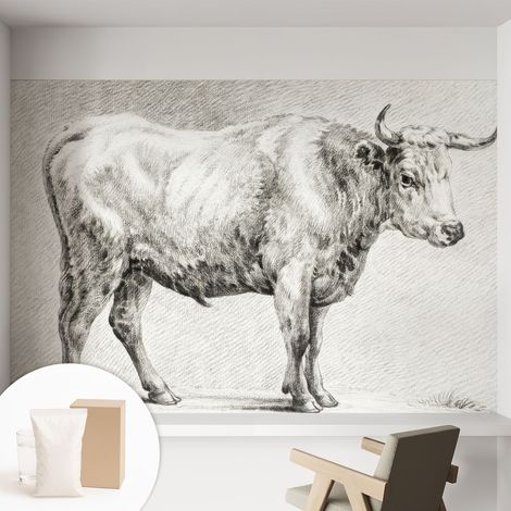 Papier peint intissé mural avec imprimé motifs décoratifs - style contemporain - Colle incluse gratuite Taureau au crayon 152x104 cm (1/5)