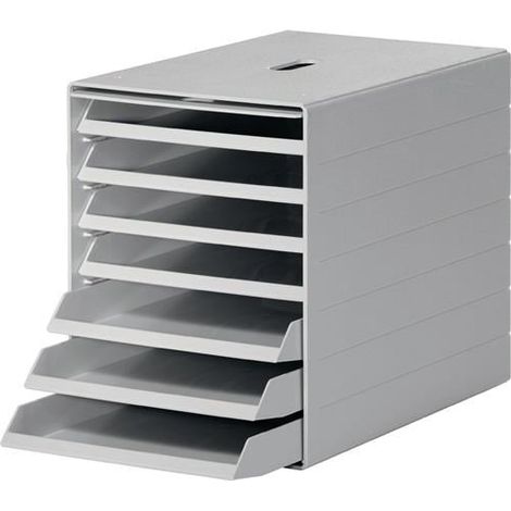 Durable Schubladenbox 7 Schubladen m. versenkbarer Frontklappe grau - 1712001050 (1/4)