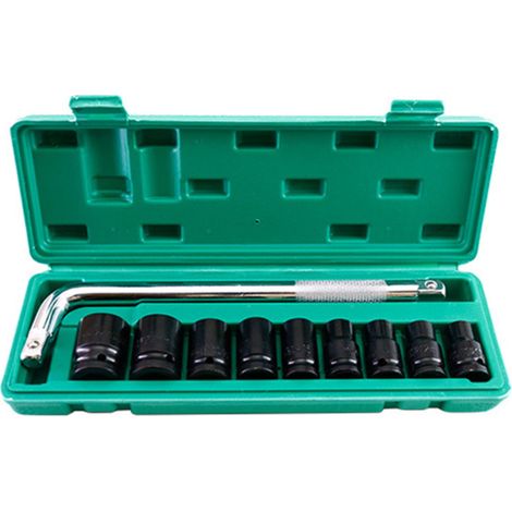 Jeu de 10 douilles à impact hexagonales profondes de 40 mm (entraînement 1/2 pouce) à 6 pans, en acier à haute teneur en carbone, avec clé et coffret de rangement (1/5)